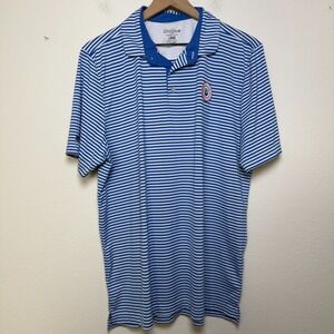 Good Good Men Polo Shirt Large Blue White Stripe Short Sleeve Golf Club Performa